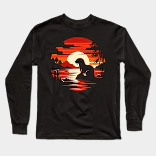 Aquatic Animal Vintage Sunset Cute Japanese Art Otter Long Sleeve T-Shirt